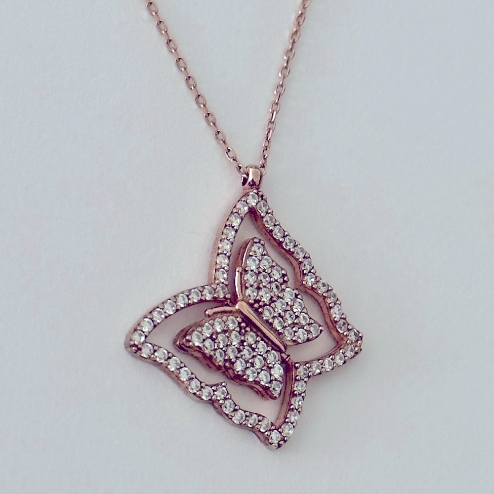 🦋Reversible spinning butterfly 925 silver necklace 14k rose gold plated